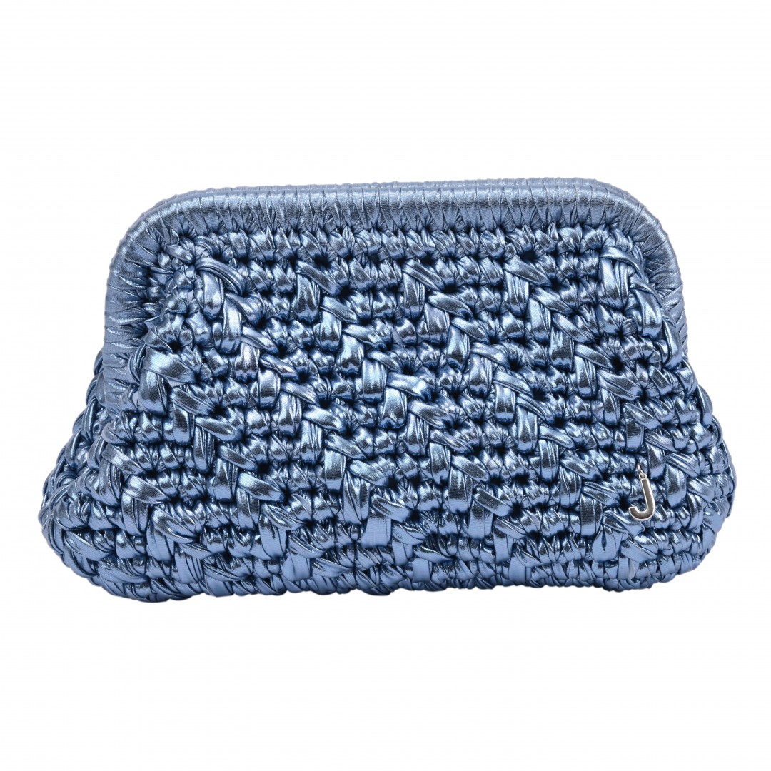 HERRİNG BONE KNİT CLUTCH   GLOSSY BABY BLUE