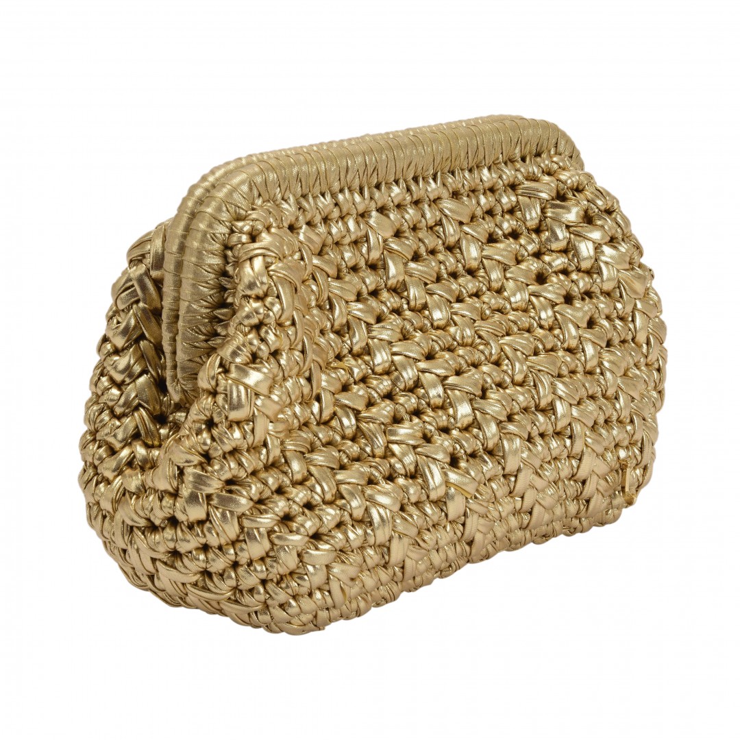 HERRİNG BONE KNİT CLUTCH  GOLD